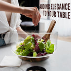 Premium Large Glass Salad Bowl Set with Acacia Wood Base and Serving Utensils - Ideal for Hosting Parties, Host Family Gatherings, and Everyday Use - Elegant, Durable, and Practical Kitchen Essential