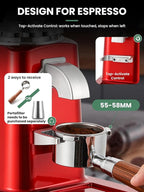Huanyu Burr Coffee Grinder- Stainless Steel Flat Burr, 19 Precise Grind Settings, 35oz Capacity and Dual Dosing for Espresso, Hand Punch, French Press Red