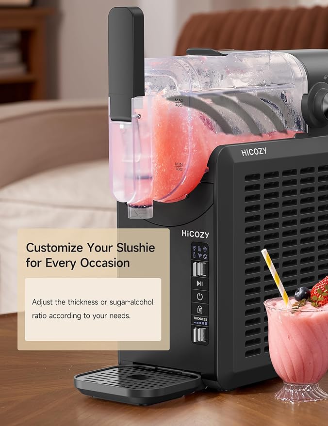 Hicozy F1 Slushie Machine, Professional Frozen Drink Maker, Slushy Machine for Home, No Ice Needed, Self-Cleaning, 5 Presets for Milkshakes, Cocktail, Frappés, and More (Black)