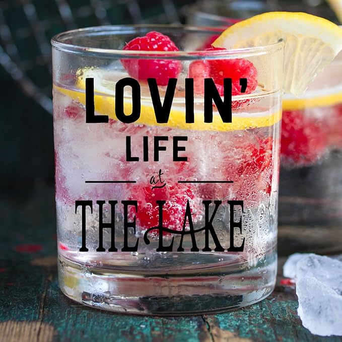 kunlisa Lake House Gifts Whiskey Glasses, Lake Lovers Gifts, Lakes House Essentials 10 oz Drinking Rocks Glasses for Women Men Whisky Cocktail Scotch Bourbon Liquor