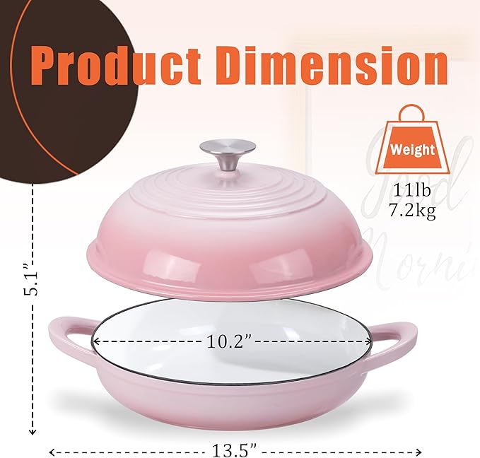 Enameled Round Cast Iron Bread Oven, 6 Qt Cast Iron Dutch Oven for Homemade Sourdough Bread Baking, Bread Dome Pot with Cloche Lid (Gradient Pink)