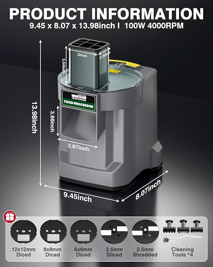 WantJoin 5 in 1 Electric Vegetable Chopper - Multifunctional Commercial Vegetable Dicer Food Fruit Processor Stainless Steel Blades for Slicing(2.5mm), Dicing(6/8/12mm), Chopping(2.5mm),Shredding