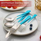 20-Piece Blue Silverware Set 18/0 Stainless Steel Flatware Blue Handle Cutlery Set Service for 4 Dinner Knives Forks Spoons Set Mirror Finish Dishwasher Safe