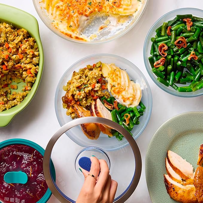 Anyday 4-Pc Microwave Cookware & Glass Food Storage Set with Glass Lids | Medium Plastic-Free Containers | Stackable Steamer with Vented Lid for Microwave-Safe Reheating & Steaming Vegetables, Rice