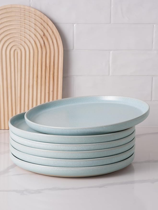 famiware Milkyway Dinner Plates, 10.24 inch Plates for 6, Stoneware Dessert Plates Dish Set for Kitchen, Reactive Glaze Plate Set, Microwave and Dishwasher Safe, Light Blue