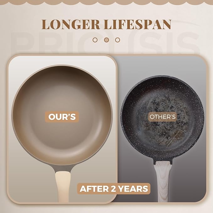 PRICUSIS Nonstick Pots and Pans Set, 9 Pieces Cookware, Omelete/Egg Skillet, Healthy Nonstick Frying Pan, PFOA Free, Induction Compatible, Honey Blush