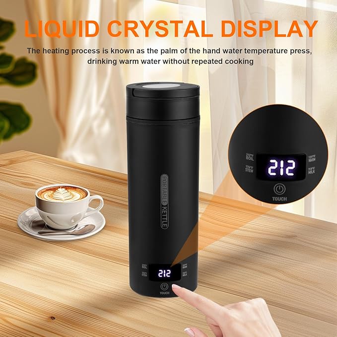 Portable Electric Kettle （110V）, Travel Tea Kettle, 316 Stainless Steel Premium Liner, 4-speed Temperature Adjustment with Auto Shut-off and Boil-Off Protection black