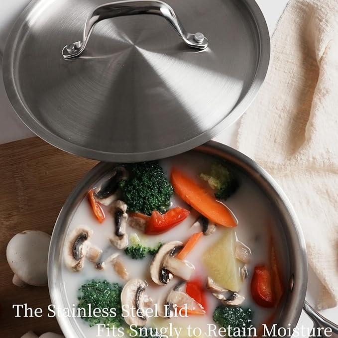 1.5 QT Saucepan with Lid,3-Ply Stainless Steel Saucepan,Professional Grade Cookware,Induction Compatible