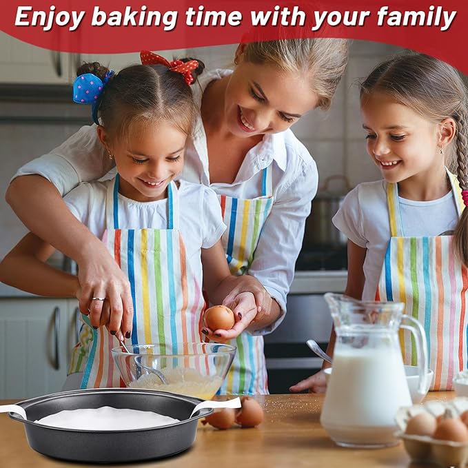 Unokit Round Cake Pan - 3 PCS 8 Inch Carbon Steel Cake Baking Pans with 100 PCS Parchment Paper, Nonstick Cake Pans with Handle, Dishwasher Safe