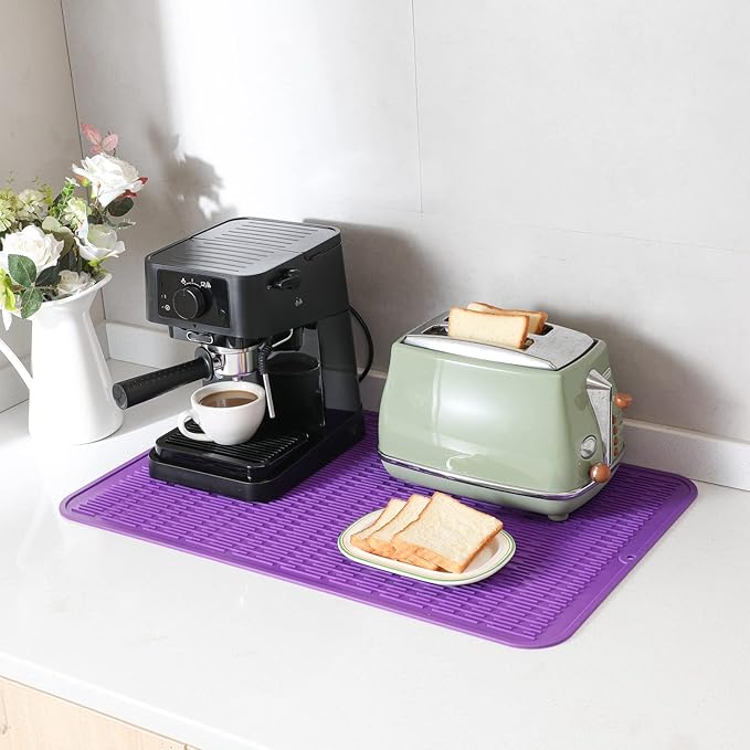 Silicone Dish Drying Mat for Multiple Usage,Easy clean,Eco-friendly,Heat-resistant Silicone Mat for Kitchen Counter or Sink,Refrigerator or Drawer Liner Purple 3XL 28 inches x 18 inches