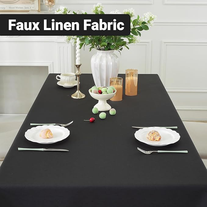Laolitou Square Table Cloth Linen Waterproof Textured Black Tablecloth, Washable Wrinkle Free Spill Proof Fabric Tablecloths for Dining Table Farmhouse Kitchen Holiday, 60x60 Inch