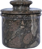 Oceanic Marble Butter Crock with Lid: 4" Gray Marble Handmade Butter Storage Dish - Stylish Kitchenware