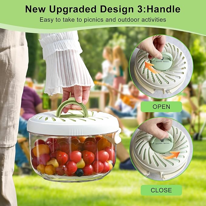 2 Pcs Fruit Cleaner Bowl with Strainer and Lid, Collapsible Handle Washing Bowl, Multifunctional strainer bowl for Kitchen Draining and Storage, Wash Berry, Vegetables for Kitchen, Fridge, Picnic