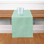 Solino Home Table Runner 108 Inches Long - Cotton Linen Hemstitch Aqua Table Runner 14 x 108 Inch for Summer