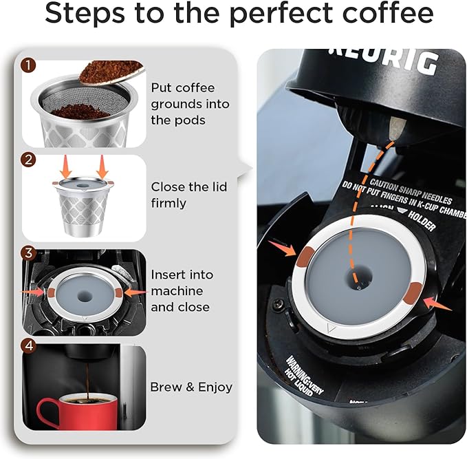 Reusable k Cup Coffee Filters,Universal stainless steel Refillable k Cups Filter Use for K 2.0 and 1.0 Coffee Makers-brewers (4pack)