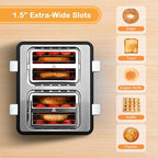 Mecity 4 Slot Stainless Steel Toaster - 4 Slice With Warming Rack, Cool to Touch, Bagel/Defrost/Reheat Functions, Removable Tray, 6 Browning Settings, Extra Wide Slots, 1500W