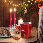 BSTKEY 280ML Ceramic Butter Warmer Set with 2 Forks, Fondue Pot Melting Pot Set, Melt Hot Pot Bowl Set for Cheese Chocolate Butter Caramel (Red)