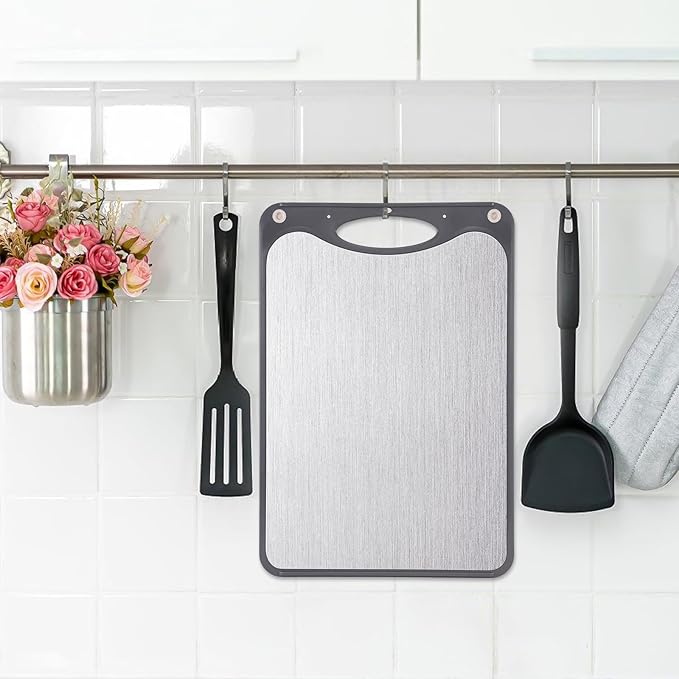Titanium Cutting Board,Double Sided Chopping Board,Food Grade Titanium And Wheat Straw PP, Large Size 15”×10” And Easy To Clean,Dark Gray