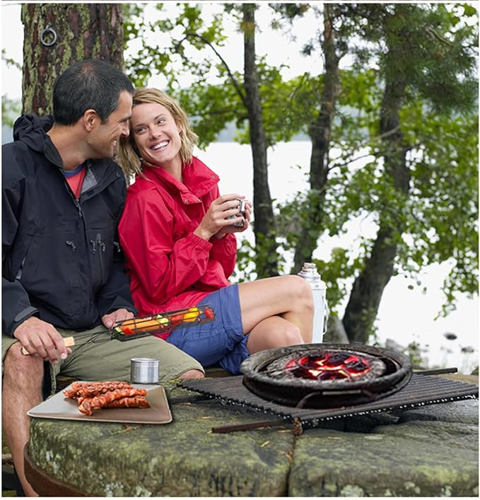 Kabob Grilling Set - 6 Non-Stick Grill Baskets & 6 Stainless Steel Skewers - Long Handle, 15.5 Inch, Steel