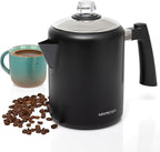 Mixpresso Black Stainless Steel Coffee Percolator Stovetop, 37oz Classic Percolator Coffee Pot, Great For Camping Pot, 5-8 Cup Stove Top Espresso Maker, Cool-Touch Handle