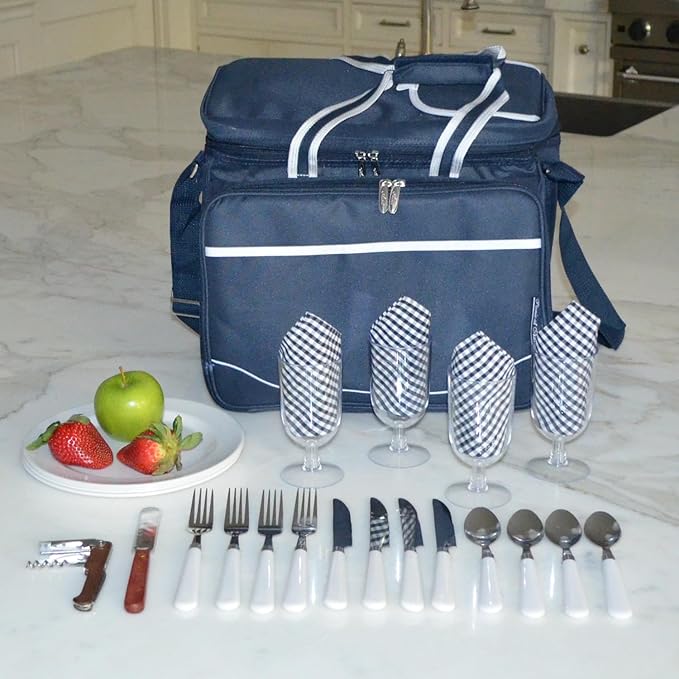Picnic at Ascot Original Insulated picnic cooler with Service for 4 -Designed & Assembled in the USA