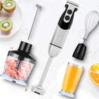 MegaWise Pro Titanium Reinforced 5-in-1 Immersion Hand Blender, Powerful Motor with 80% Sharper Blades, 12-Speed Corded Blender, Including 500ml Chopper, 600ml Beaker, Whisk and Milk Frother (black)