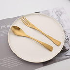 Golden Silverware Set, 6 Pieces 304 Stainless Steel Eating Utensil Set with Gift Box, Include Knife, Forks and Spoons, Matte Polished Flatware Set for 1, Dishwasher Safe, Gold