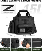 Tactical Lunch Box for Men - 15L Large Heavy Duty Insulated Lunch Bag for Adults Waterproof Construction Cooler Lunchbox for Work with Detachable MOLLE Bags (Black, 15L)