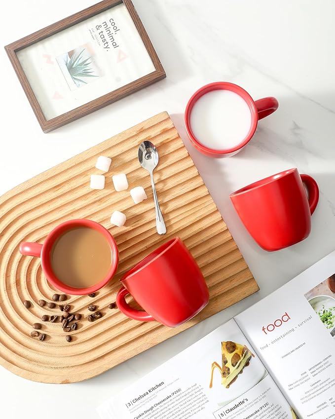 Hasense Espresso Cups Set of 4 Perfect for Demitasse, Cappuccino, Tea Bag and Juice, 5 Ounce Ceramic Stackable Mini Coffee Mugs Suit for Espresso Machine and Coffee Maker, Red