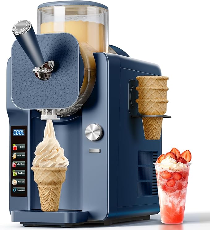 2-in-1 Slush and Ice Cream Maker - 6 Modes for Smoothies, Milkshakes, Cocktails, Margaritas, and Ice Cream, Double-Layer Tank, Ice Cream Cone Holder, Self-Cleaning - Perfect for Home Use