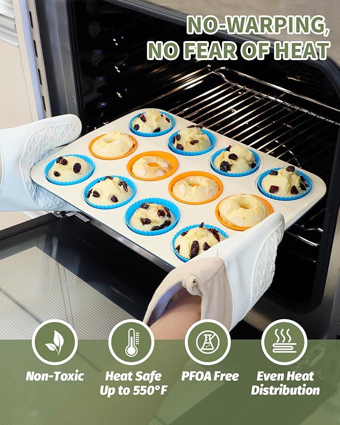 Ceramic Nonstick Baking Pans Set, Non Toxic 33 PCS Stackable Bakeware Sets, 550°F Oven Safe Baking Sheet & Pans, Warp-Free, Dishwasher Safe, PTFE/PFOA/PFOS-Free (Blue)