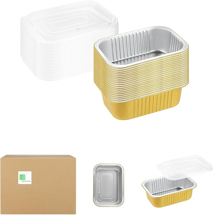 7"x5" Sturdy Foil Pans with Snap-On Lids (20 Packs) | 2X Thicker Heavy Duty Reusable Foil Tin 31oz | Grill Oven Microwavable Multi-Use Pan, | Disposable Aluminum Foil Pan for Baking Cooking