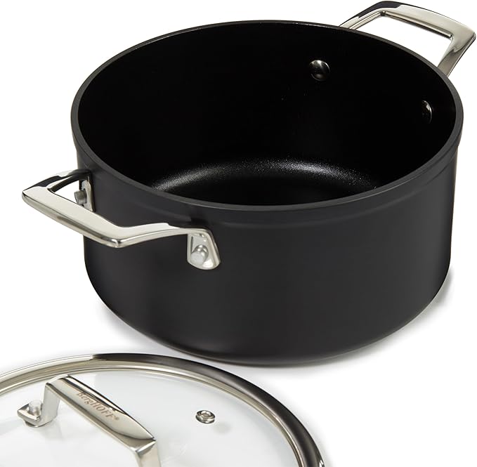 BergHOFF Essentials 10Pc Non-stick Hard Anodized Cookware Set With Glass lid, FernoGreen Non-toxic Nonstick Coating, Stainless Steel Handle, Induction Pots and Pans, Black