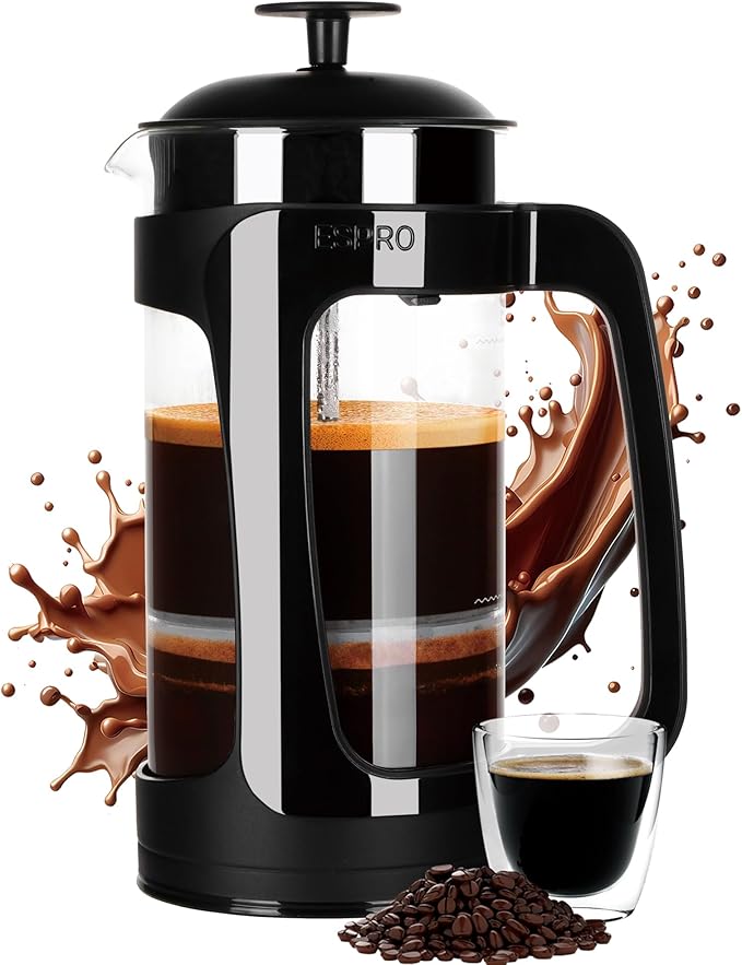 ESPRO - P3 French Press Coffee Maker – Patented Double Microfilter for Sludge and Grit Free Coffee, Black, 32 oz