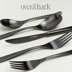 over&back 20pc Curved Flatware Cutlery Set - Comes with 4 Dinner Forks, 4 Salad Forks, 4 Dinner Knives, 4 Dinner Spoons, and 4 Teaspoons - 18/8 Stainless Steel - Dishwasher-Safe - Matte Black