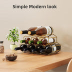 Urban Deco Small Gold Wine Rack 9 Bottle Holder Countertop - No Need Assembly Modern Metal Wire Wine Storage for Counter Top Table Top Coffee Bar Kitchen