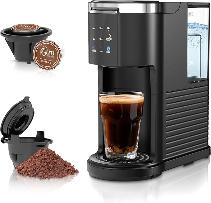 Kndko Single Serve Coffee Maker for Capsule and Ground Coffee, 6 to 14oz Brew Sizes, 40oz Removable Reservoir, Fast Brew, Compact Design, Travel Mug Friendly, Black