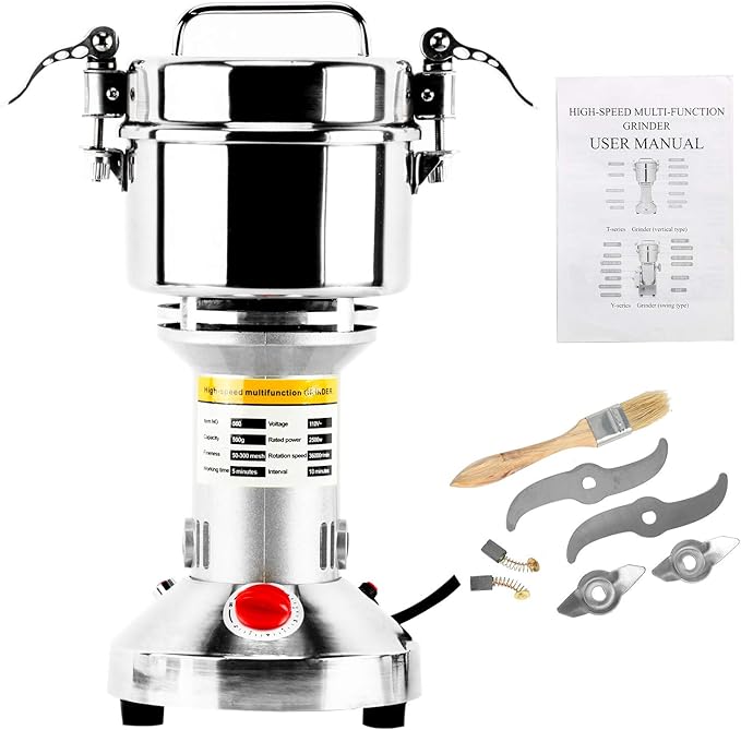 Homend High Speed 500g Electric Grain Mill Grinder Powder Machine Spice Herb Grinder 2500W 70-300 Mesh 36000RPM Stainless Steel Commercial Grade for Kitchen Herb Spice Pepper Coffee (500g)