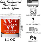 Single, Personalized Whiskey Glass For Groomsman Gifts, Best Man, Groom, 11oz Old Fashioned Custom Monogrammed Whiskey Glass