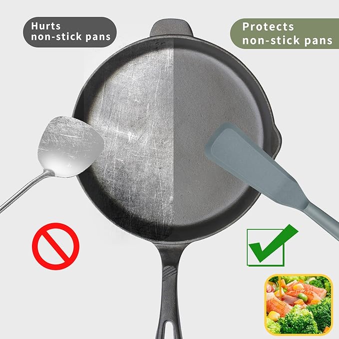 Dioycli Silicone Spatulas for Cooking Heat Resistant Pancake Spatula, Non Stick Long Omelette Spatula Turner Bpa Free 2 Pieces for Crepes Egg Burgers Pizza Cookie（Grey）