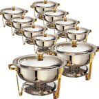 Chafing Dishes for Buffet 10 Pack, 6QT Round Chafing Dish Buffet Set Stainless Steel Buffet Food Warmers Sets for Catering Events Parties Dinners with Complete Set,Gold and Silver (10)