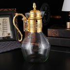 Fockety Vintage Turkish Coffee Pot Set, Decorative Glass Teapot, Heatable Glass Tea Kettle with Lid and Cup, Multi-Purpose Beverage Kettle, Unique Design, Gold