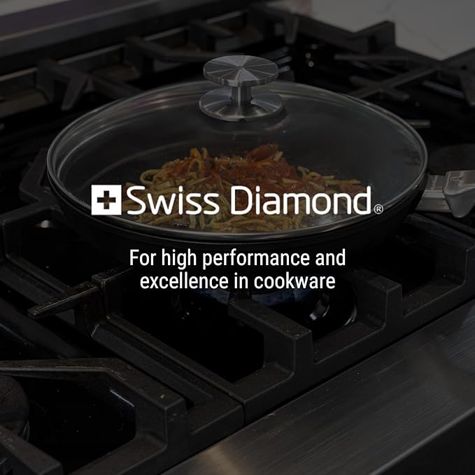 Swiss Diamond Frying Pans Nonstick with Lid, Features Nonstick Diamond Coated Aluminum Skillets and Oven Safe Frying Pans with Lids, Cover Included, 11 Inch