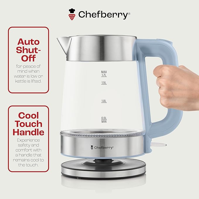 Electric Kettle for Boiling Hot Tea & Water | 1.8L Stainless Steel Borosilicate Glass Boiler With No Plastic, Automatic Shutoff, BPA Free, Fast Heating Technology