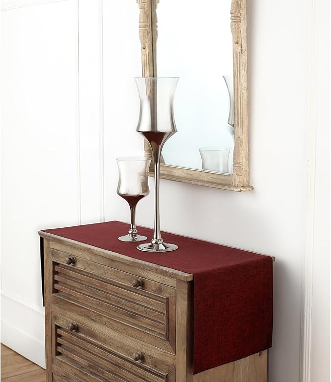 Solino Home Linen Table Runner 72 Inches Long - Athena, 100% Pure Linen Red Garnet Dining Table Runner 14 x 72 Inch for Fall, Autumn