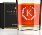 Personalized Whiskey Glasses Gifts for Men, Monogrammed Engraved A-Z 10.6 oz Rocks Glass Customized Gift, Unique Christmas Birthday Gifts for Men Him Dad Husband Brother Son (K)