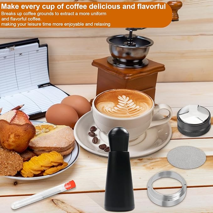 58mm Espresso Accessories,Wdt Tool espresso,Dosing Funnel And Coffee Puck Screen,Coffee Distributor,barista kit,0.4mm Stainless Steel 12pin Espresso Stirrer,With Additional 12 Replacement needles