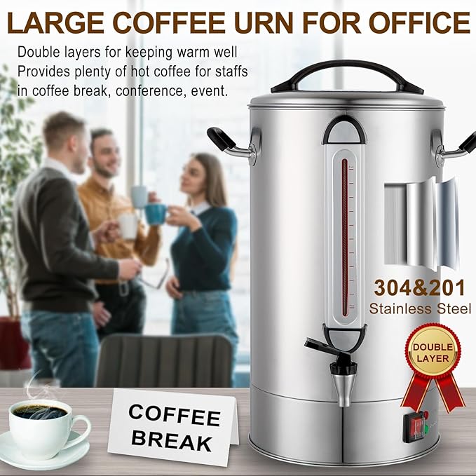 Commercial Coffee Urn 120 Cup Large Coffee Urn 20L Coffee Maker Stainless Steel Double Wall Coffee Percolator 1300W Quick Brew Hot Beverage Dispenser for Events, Offices, Parties, Catering, Gathering