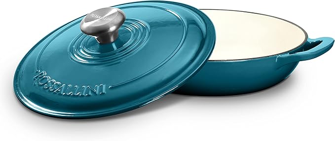 Signature Enameled Cast Iron Braiser, Non-Stick Serving Pot with Tight Fitting Lid for Perfect Roasting, Baking, Sauteing, Searing, and Pan Frying | 3.5Q (3.3L) - Ocean Blue