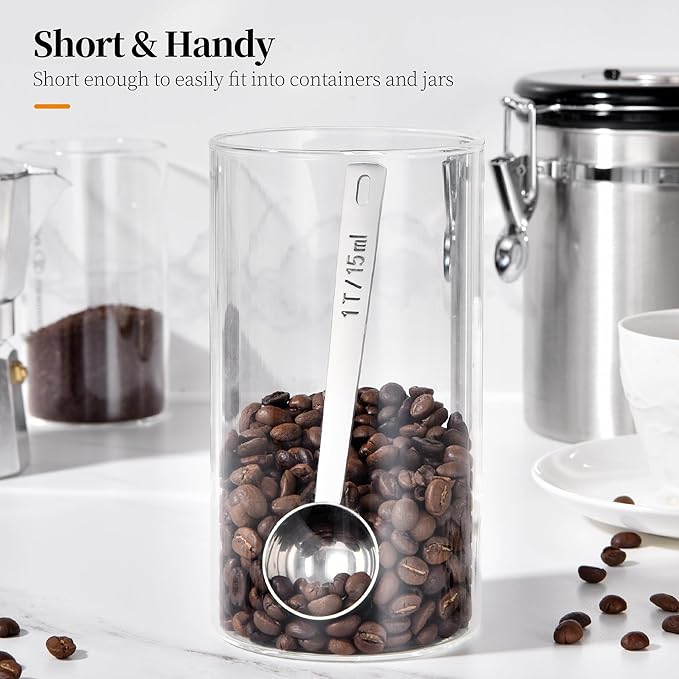 Long Handle Coffee Scoop: 18/8 Stainless Steel 5.64 Inch 1 Tablespoon Metal Measuring Spoon Tbsp Scoop for Coffee Beans, Grounds Coffee, Coffee Powder, Tea, Tall Jars (1Tbsp/15ml)